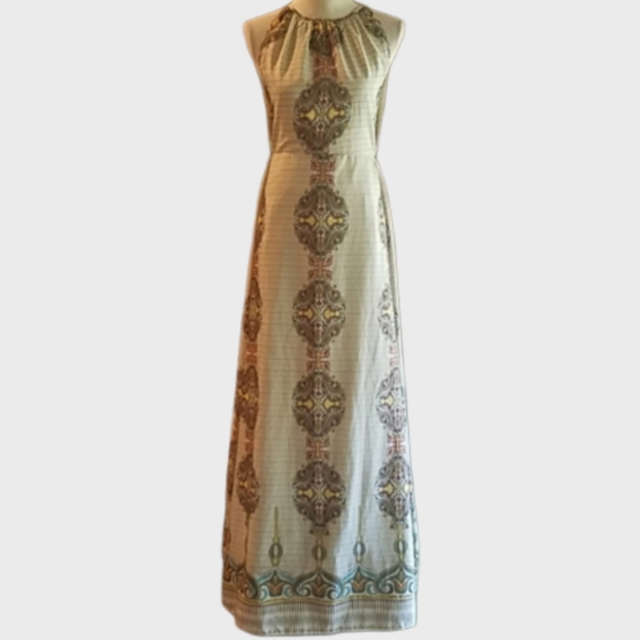 ⬇️ MM Couture dress, cut out open back yellow & green paisley maxi - Picture 2 of 16